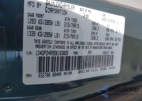 2005 Dodge Grand Caravan Se from USA, damaged, VIN 1D4GP24R95B163825